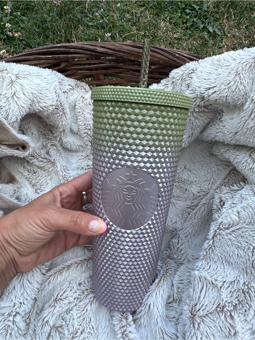 Starbucks Green and Silver Ombré Studded Tumbler with Straw